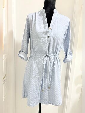 NWOT GG Collection Light Blue Polka Dot Drawstring Tunic Dress